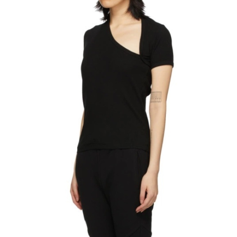 John Elliott Black Cotton Rib Asymmetrical T-Shirt
